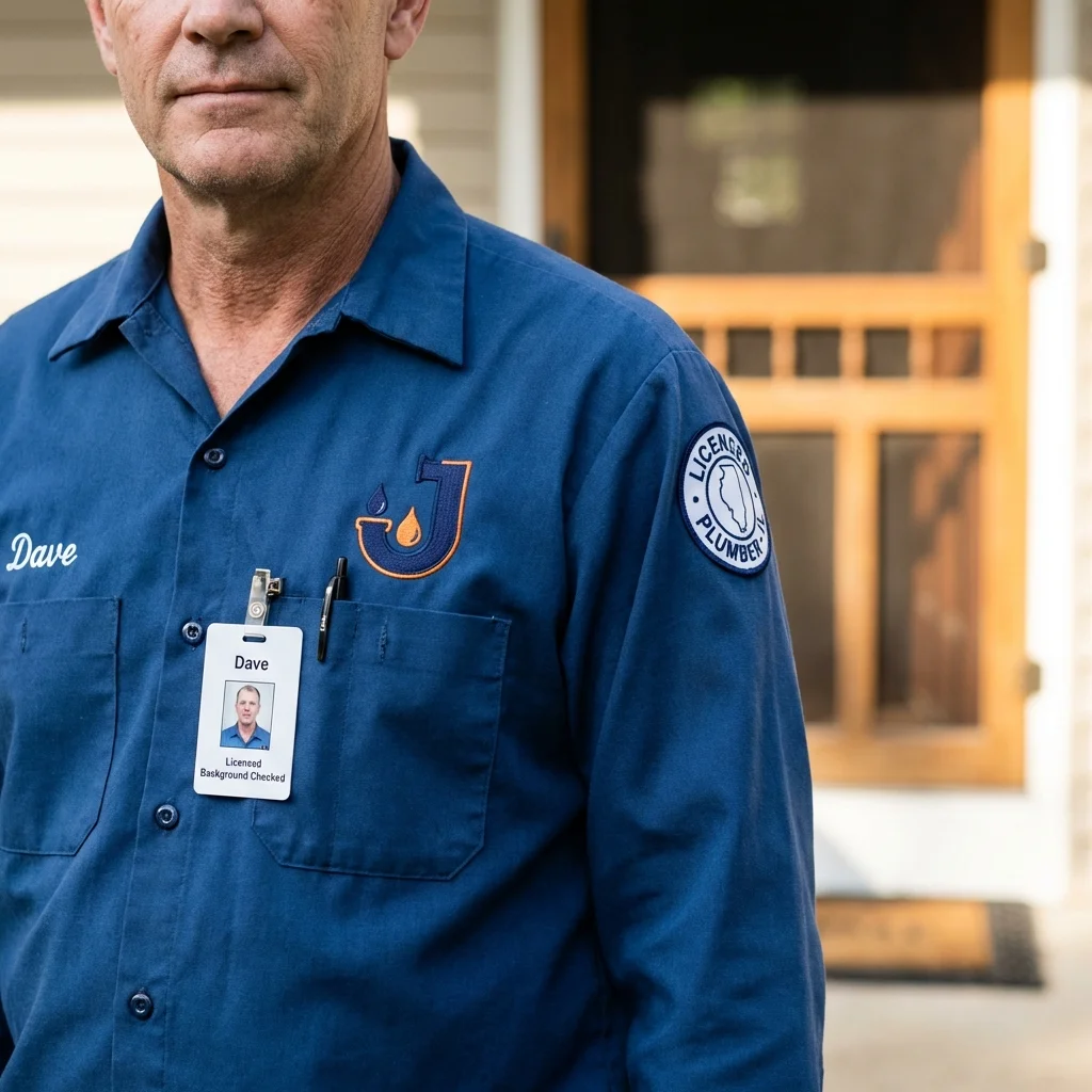 Licensed plumber showing ID badge in Peoria Heights, IL