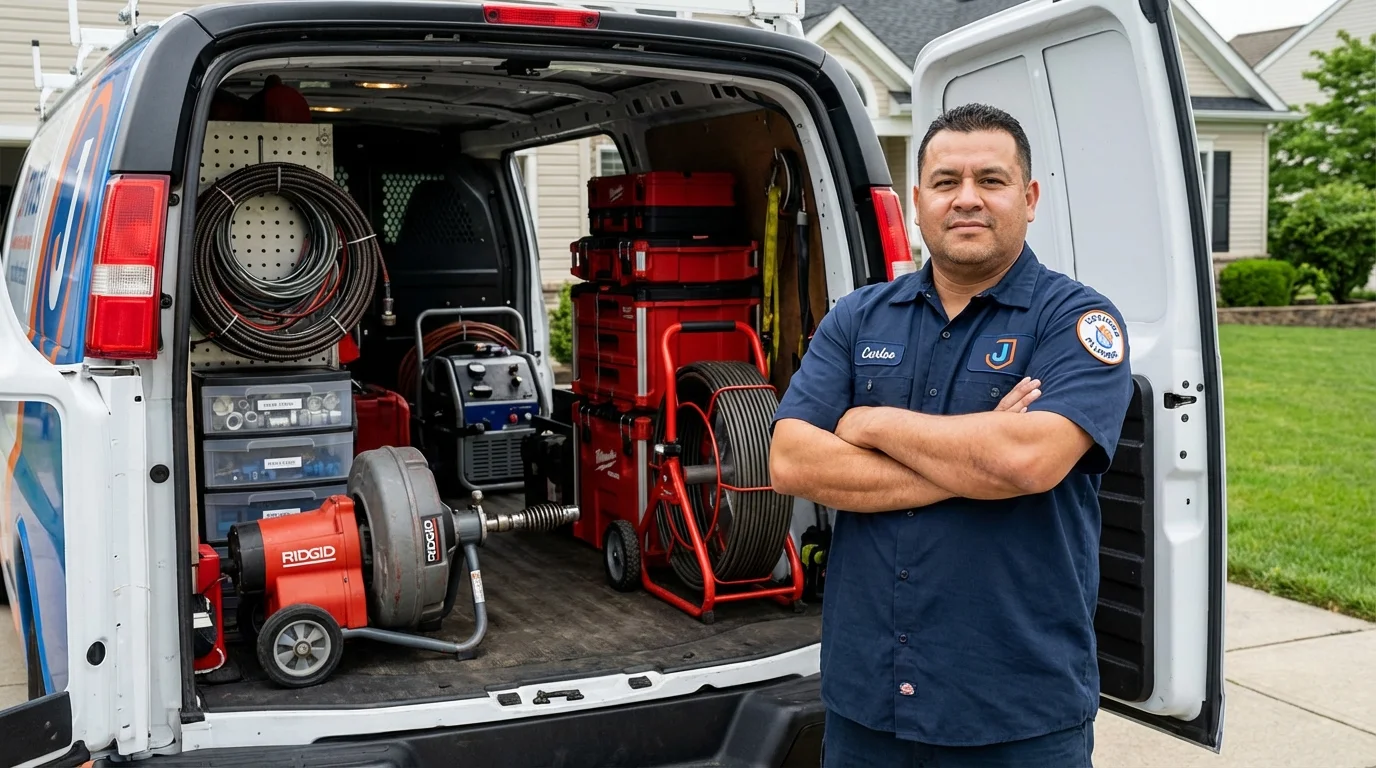 Professional drain cleaning equipment and Johns Plumbing LLC plumber in Peoria Heights