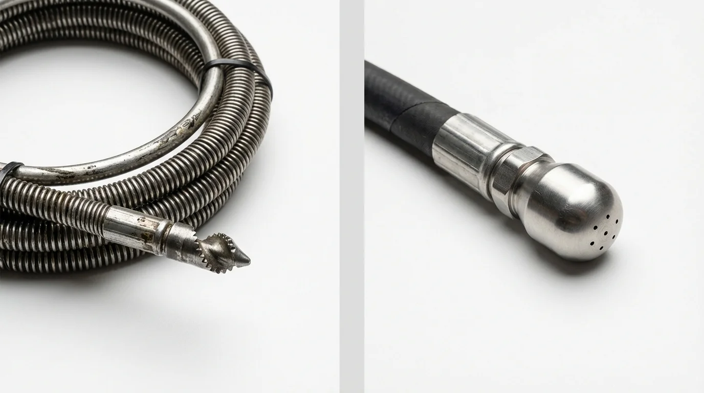 Drain snake cable and hydro jetting nozzle used for drain cleaning in Peoria Heights, IL
