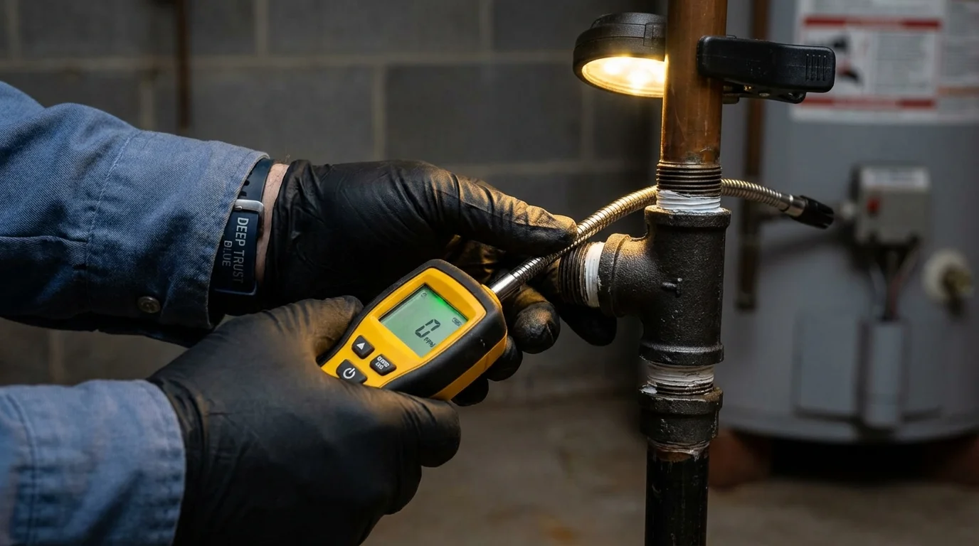 Gas leak detection with electronic sniffer by Johns Plumbing LLC in Peoria Heights