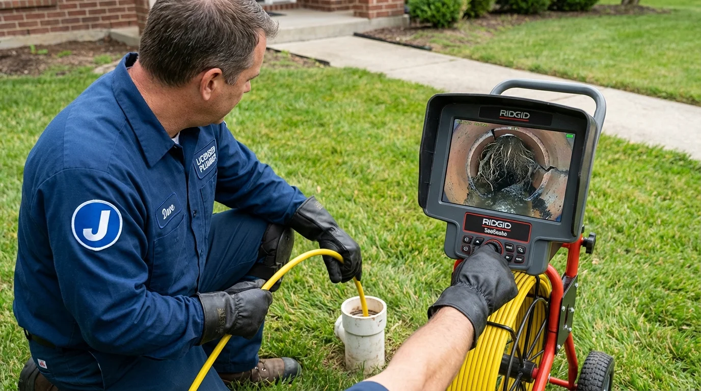 Sewer camera inspection being performed by Johns Plumbing LLC in Peoria Heights